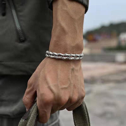 Men Bracelet Adjustable Open Bracelet Handmade Vintage Twist Cuff Silver