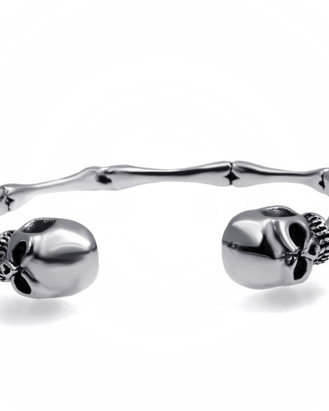 Men's Stainless Steel Skull Skeleton Bones Silver Cuff Bracelet Biker Jewelry