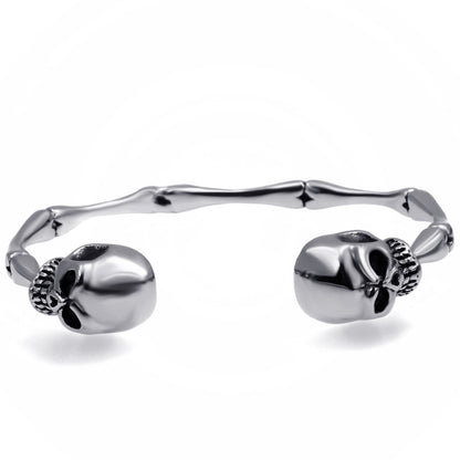 Men's Stainless Steel Skull Skeleton Bones Silver Cuff Bracelet Biker Jewelry