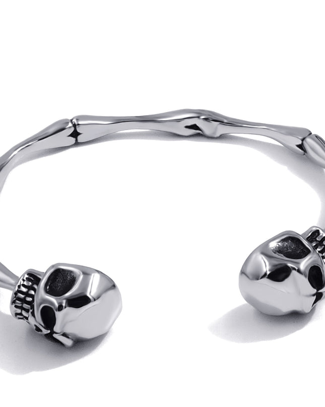 Men's Stainless Steel Skull Skeleton Bones Silver Cuff Bracelet Biker Jewelry