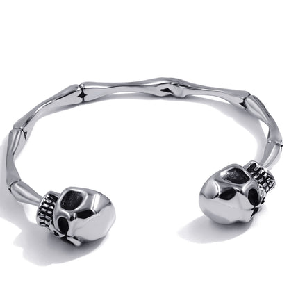 Men's Stainless Steel Skull Skeleton Bones Silver Cuff Bracelet Biker Jewelry