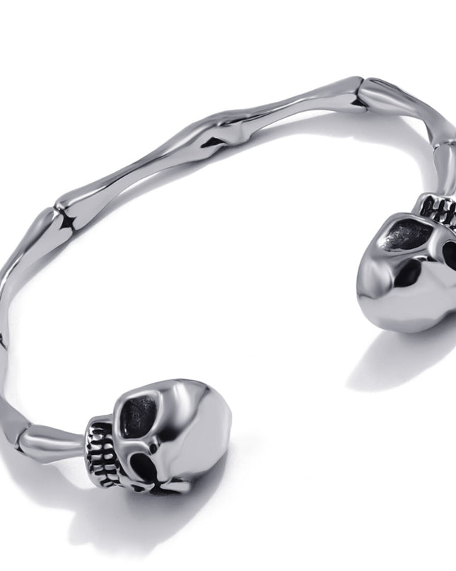 Men's Stainless Steel Skull Skeleton Bones Silver Cuff Bracelet Biker Jewelry