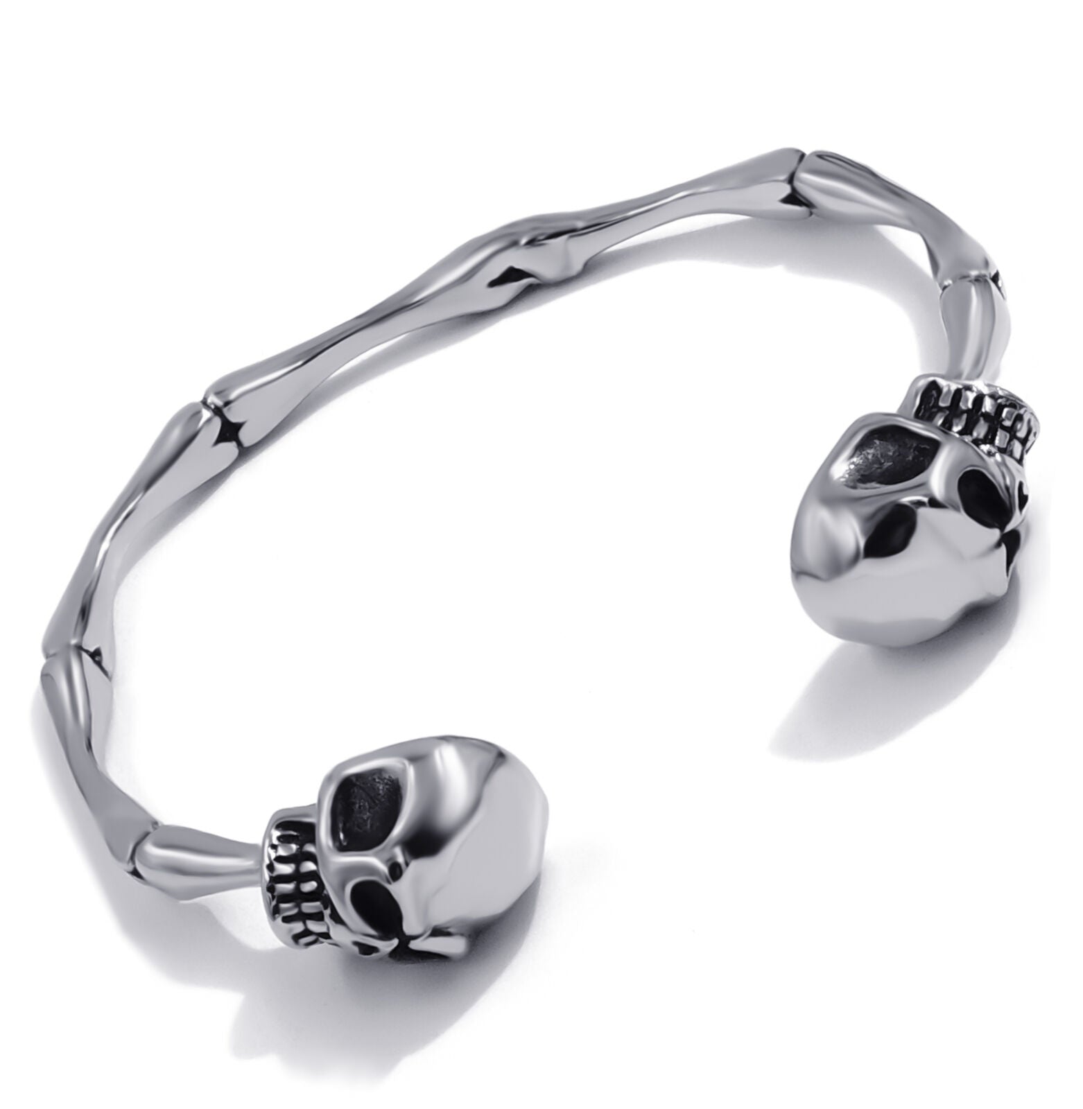 Men's Stainless Steel Skull Skeleton Bones Silver Cuff Bracelet Biker Jewelry