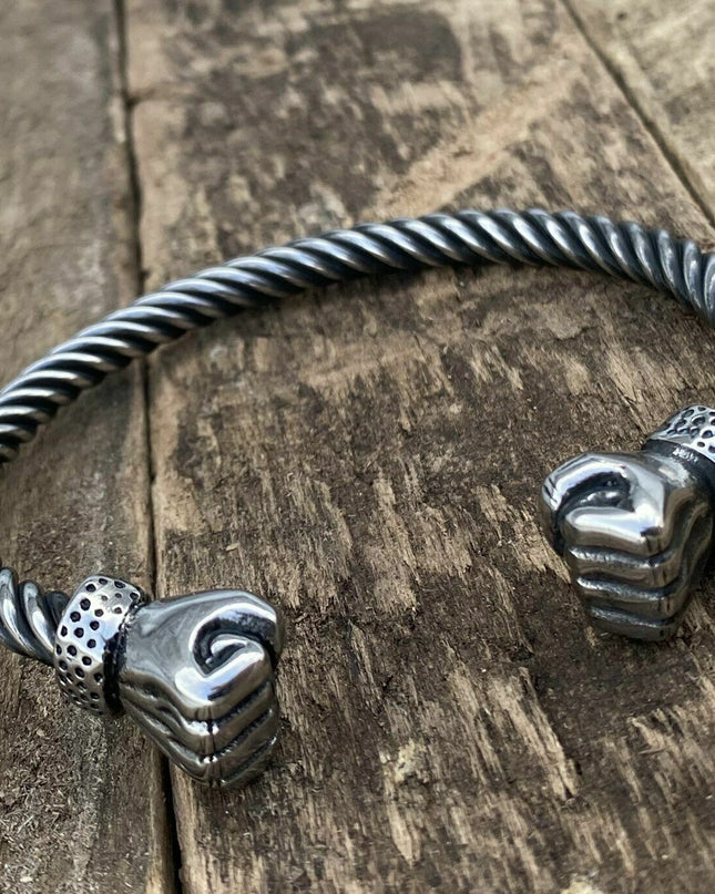 8 Inch Men's Stainless Steel Viking Hand Fist Cuff Bangle Bracelet For Men