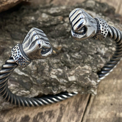 8 Inch Men's Stainless Steel Viking Hand Fist Cuff Bangle Bracelet For Men