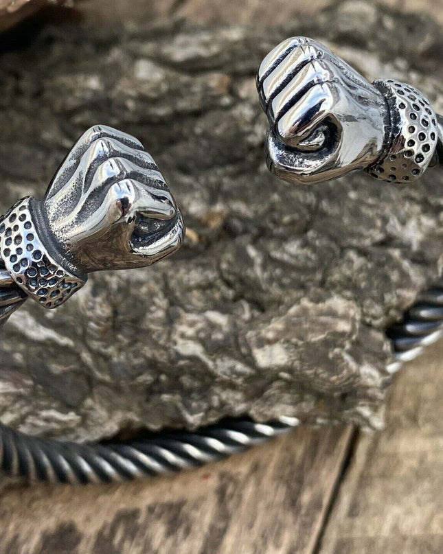 8 Inch Men's Stainless Steel Viking Hand Fist Cuff Bangle Bracelet For Men