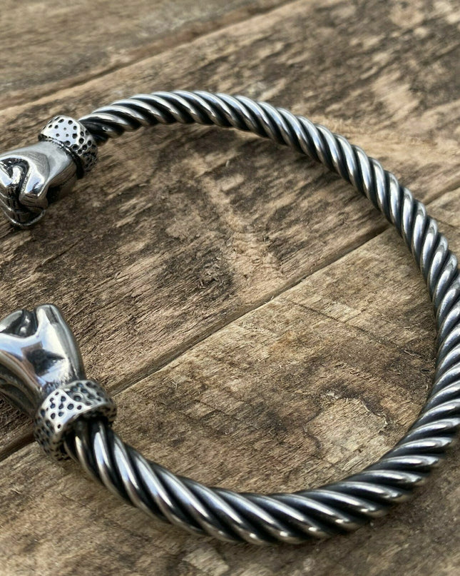 8 Inch Men's Stainless Steel Viking Hand Fist Cuff Bangle Bracelet For Men