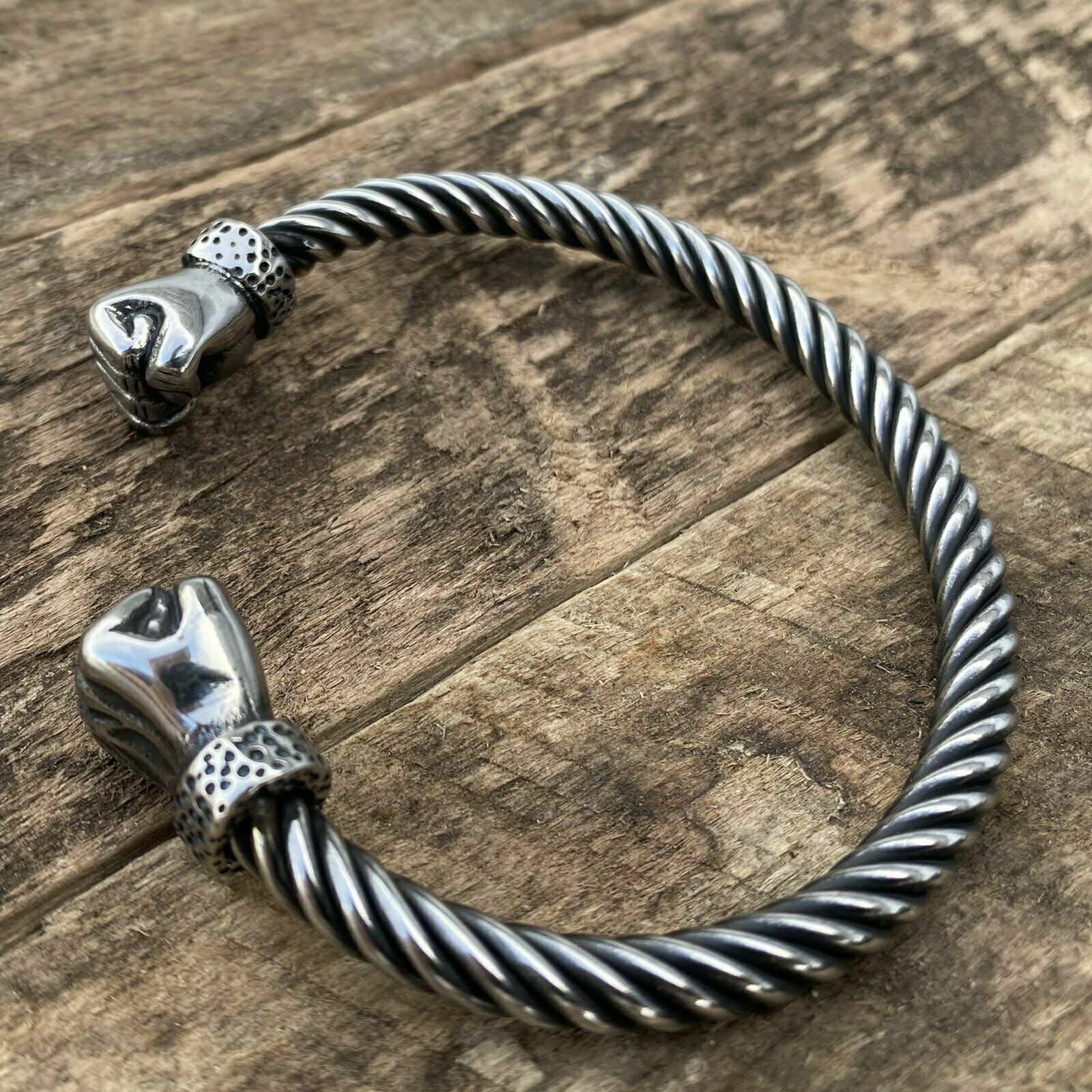 8 Inch Men's Stainless Steel Viking Hand Fist Cuff Bangle Bracelet For Men