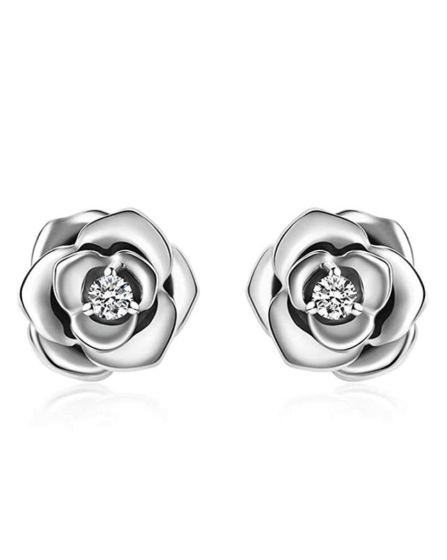Sterling Silver Stone Flower Stud Earrings Jewelry For Women