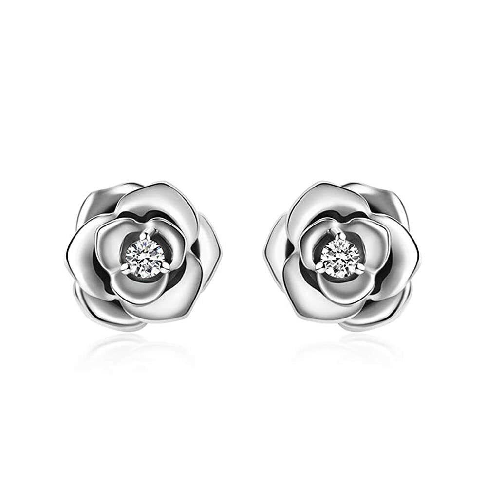 Sterling Silver Stone Flower Stud Earrings Jewelry For Women