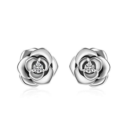 Sterling Silver Stone Flower Stud Earrings Jewelry For Women