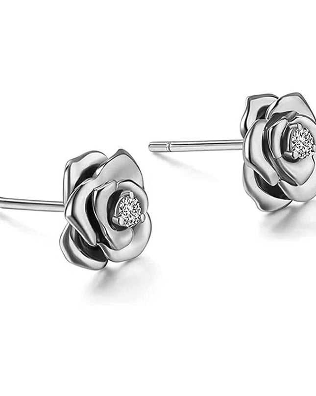 Sterling Silver Stone Flower Stud Earrings Jewelry For Women
