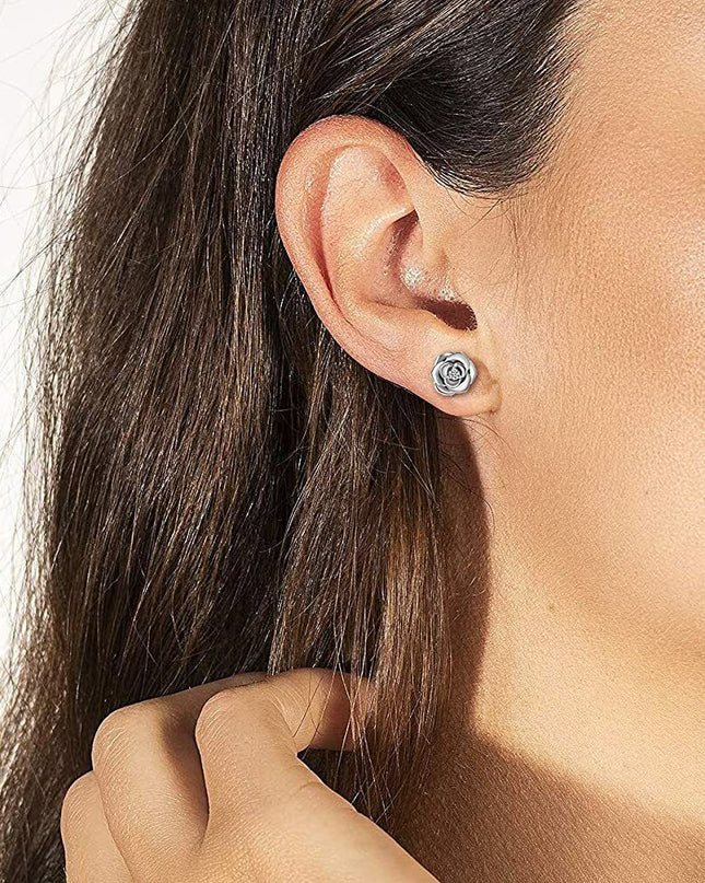 Sterling Silver Stone Flower Stud Earrings Jewelry For Women