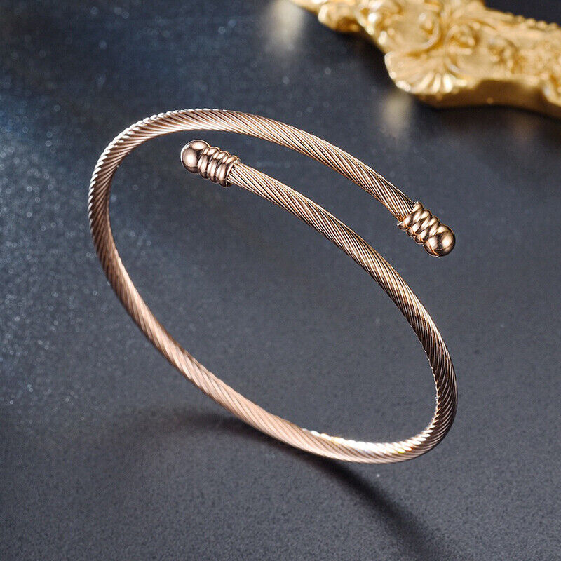 Stainless Steel Cable Wire Twisted Cuff Bangle Bracelet Women's