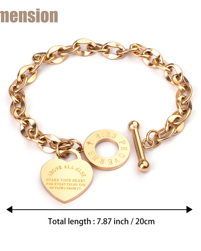 Women's Charm Stainless Steel Heart Bracelet Silver Girl Link Chain Bangle