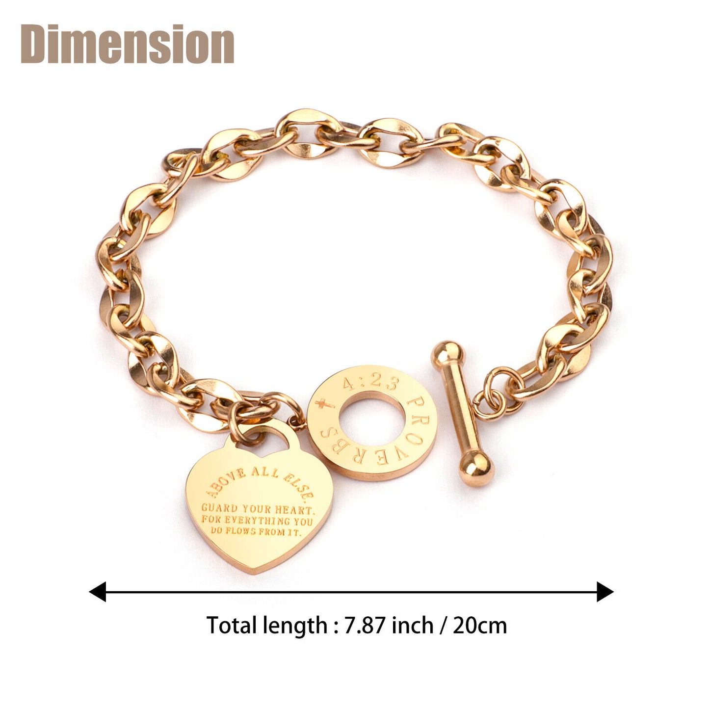 Women's Charm Stainless Steel Heart Bracelet Silver Girl Link Chain Bangle