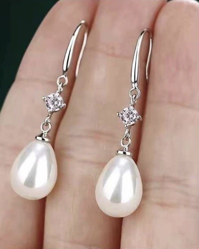 White Pearl Teardrop Dangle Drop Earrings for Women, Hook Earrings