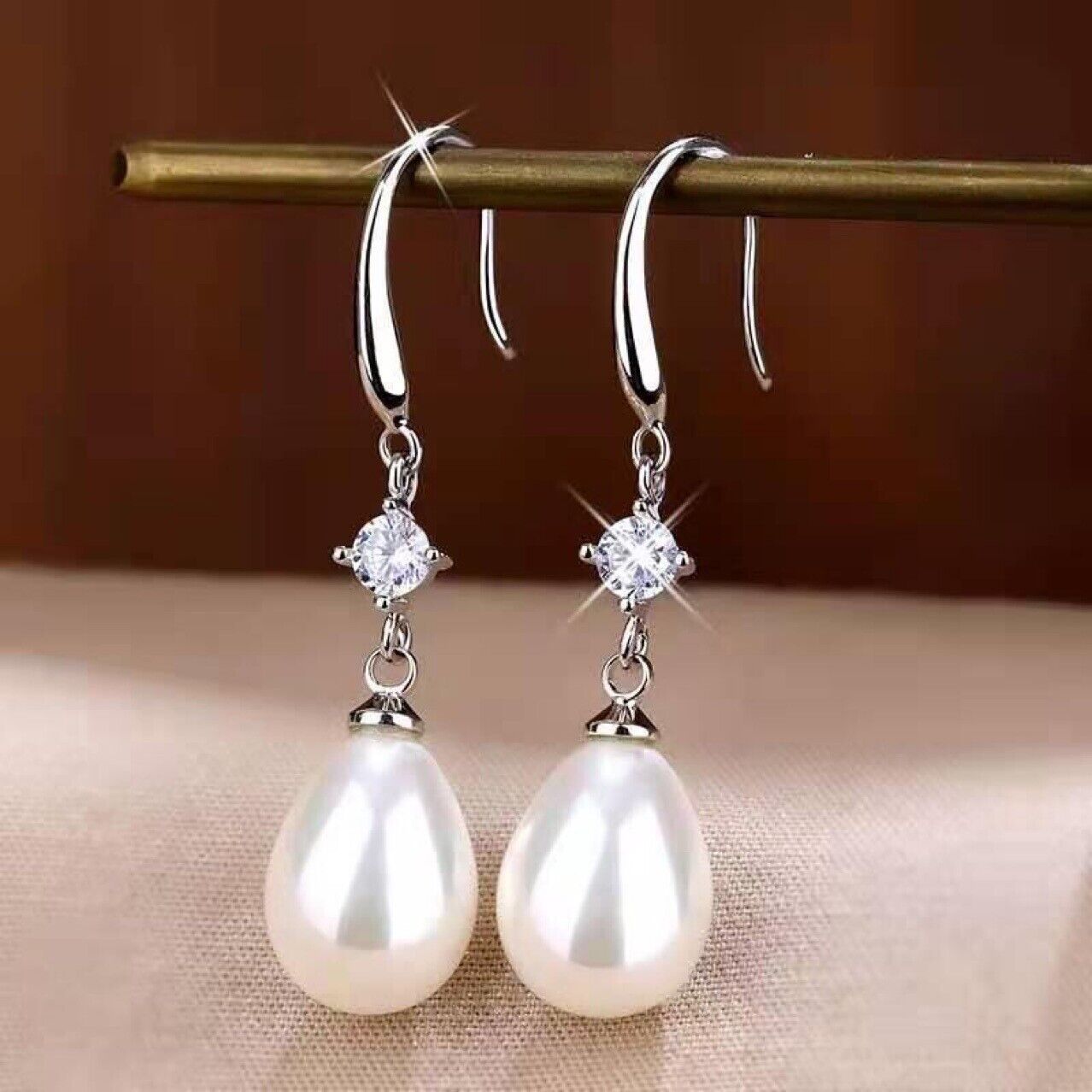 White Pearl Teardrop Dangle Drop Earrings for Women, Hook Earrings