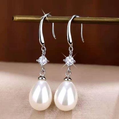 White Pearl Teardrop Dangle Drop Earrings for Women, Hook Earrings