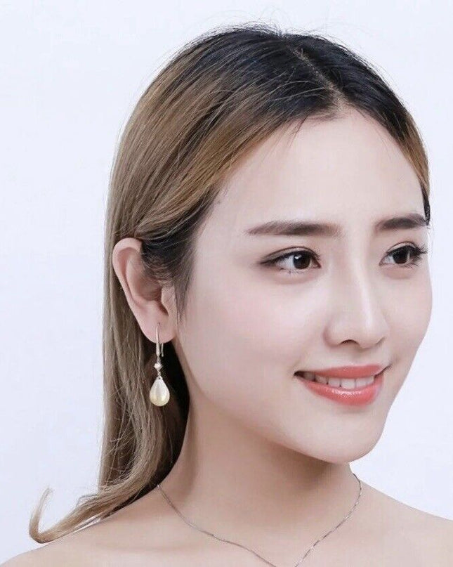 White Pearl Teardrop Dangle Drop Earrings for Women, Hook Earrings