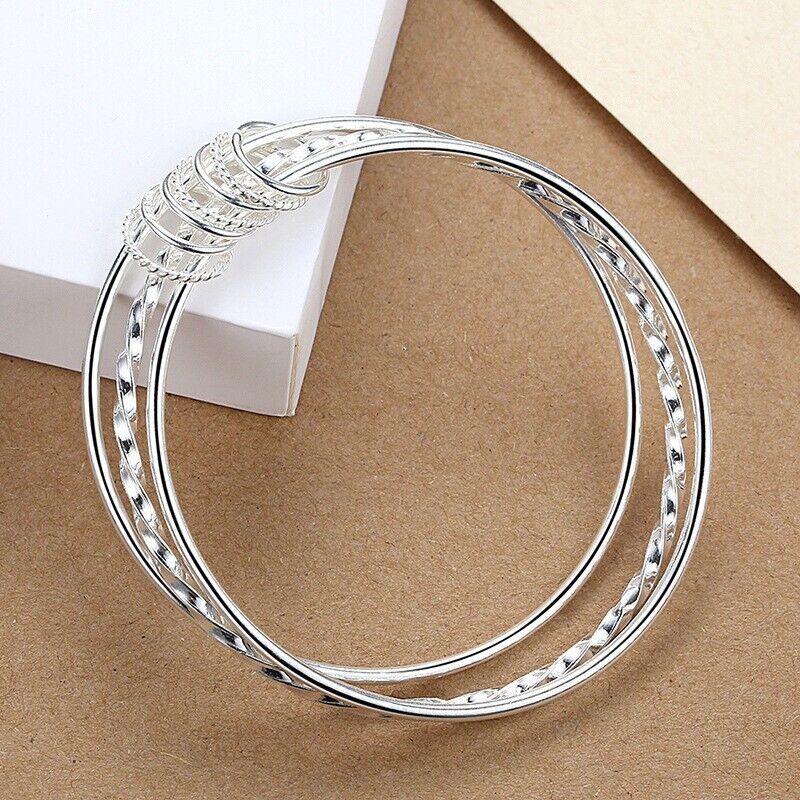 925 Sterling Silver Bracelet three-coil Style Women's Jewelry