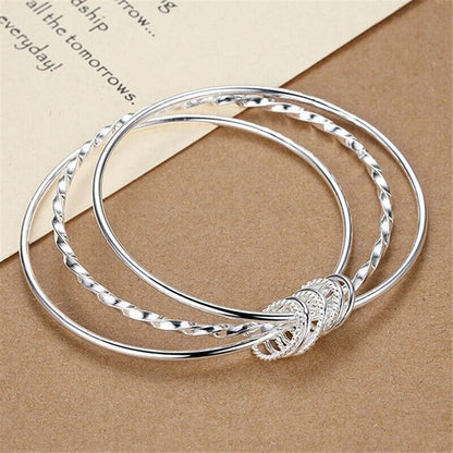 925 Sterling Silver Bracelet three-coil Style Women's Jewelry