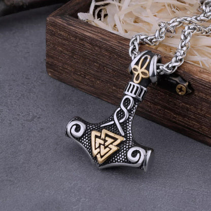 Men's Stainless Steel Chain Viking Pendant Silver Thor Mjolnir Hammer Gold Runes