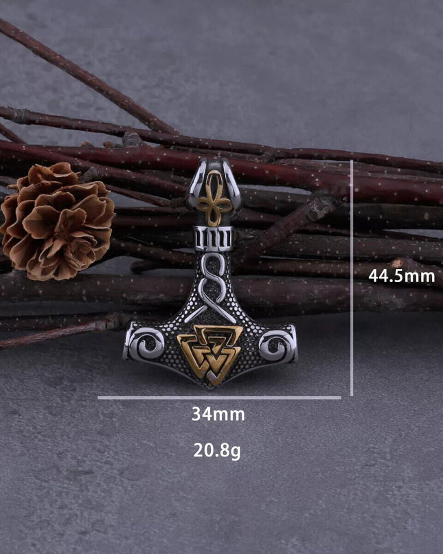 Men's Stainless Steel Chain Viking Pendant Silver Thor Mjolnir Hammer Gold Runes