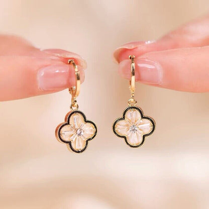 14k Gold Cubic Zirconia Flower High Quality Clover Earrings