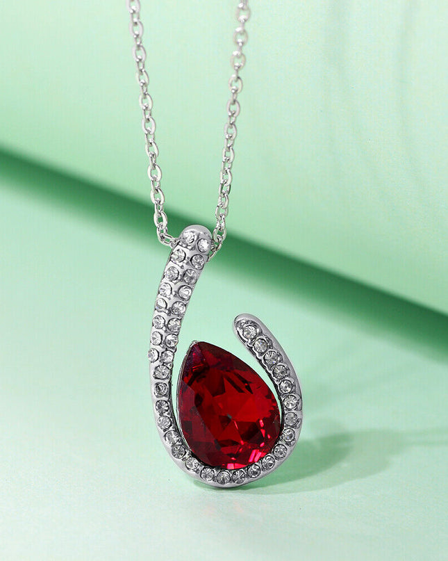 Elegant Ruby Garnet Women Jewelry 925 Sterling Silver Necklace (Pendant + Chain)