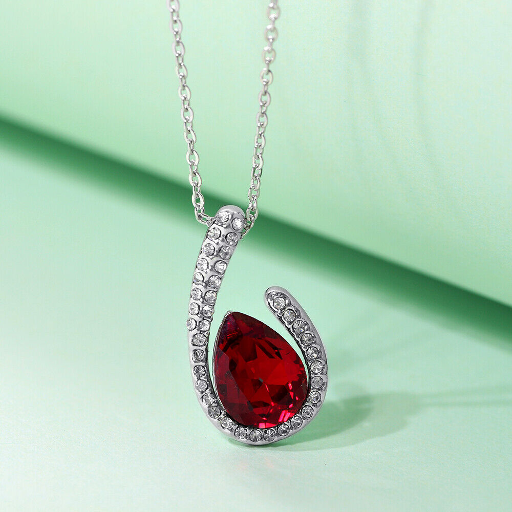 Elegant Ruby Garnet Women Jewelry 925 Sterling Silver Necklace (Pendant + Chain)