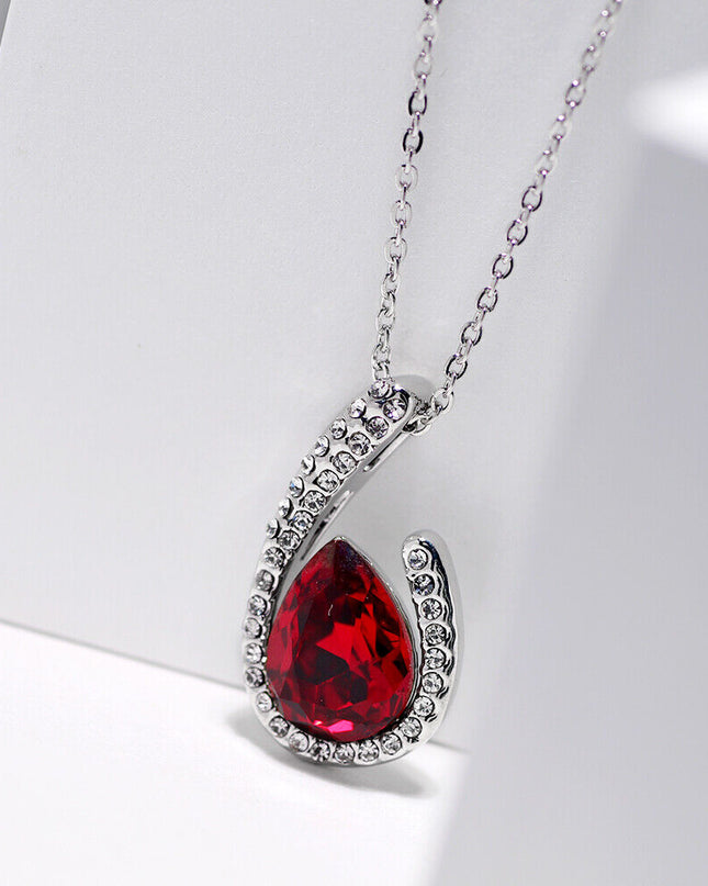 Elegant Ruby Garnet Women Jewelry 925 Sterling Silver Necklace (Pendant + Chain)