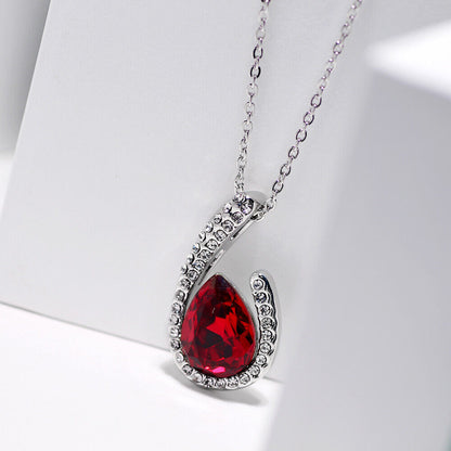 Elegant Ruby Garnet Women Jewelry 925 Sterling Silver Necklace (Pendant + Chain)