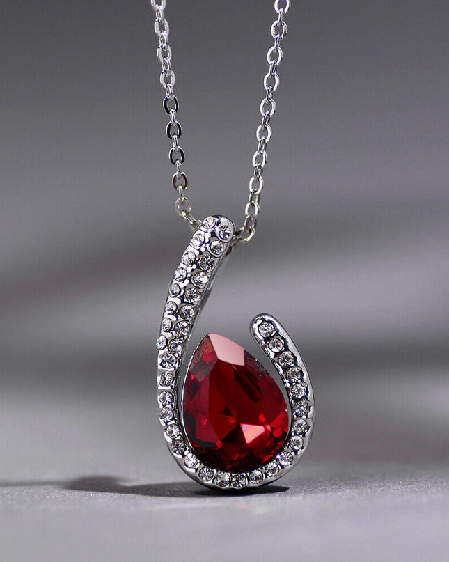 Elegant Ruby Garnet Women Jewelry 925 Sterling Silver Necklace (Pendant + Chain)