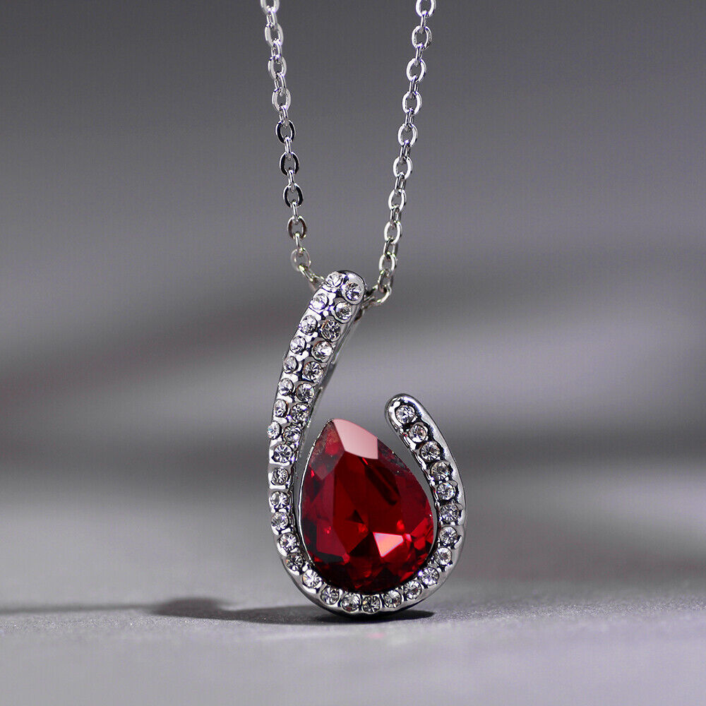 Elegant Ruby Garnet Women Jewelry 925 Sterling Silver Necklace (Pendant + Chain)