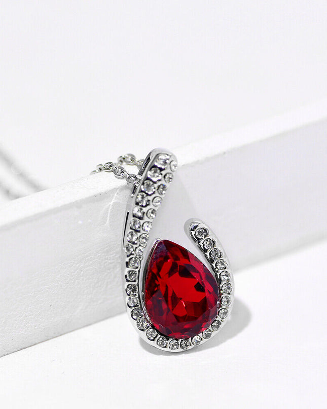 Elegant Ruby Garnet Women Jewelry 925 Sterling Silver Necklace (Pendant + Chain)