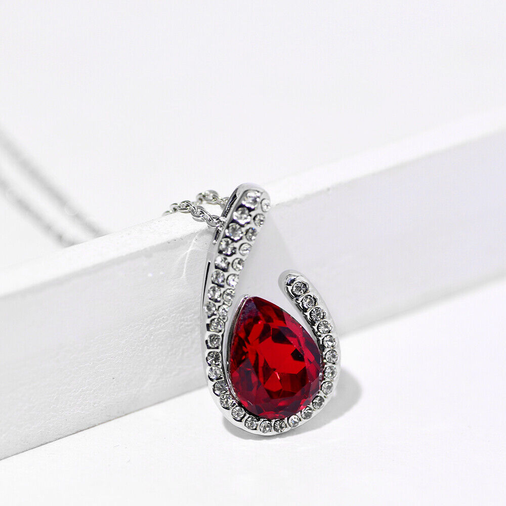 Elegant Ruby Garnet Women Jewelry 925 Sterling Silver Necklace (Pendant + Chain)