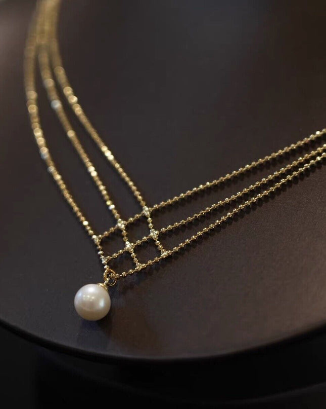 18K Gold Plated White Pearl Pendant Necklace for Women ,Elegant Pearl Necklace