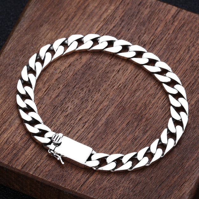 925 Sterling Silver Solid Chain Bracelet Solid Thick Big Link Men's Bracelet