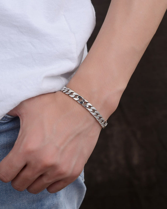 925 Sterling Silver Solid Chain Bracelet Solid Thick Big Link Men's Bracelet