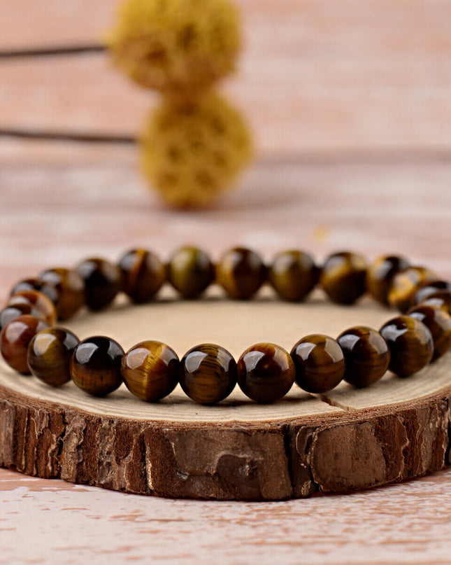 2PCS Men Classic Lava Rock Tiger Eye Gem Stone Beaded Healing Bracelet
