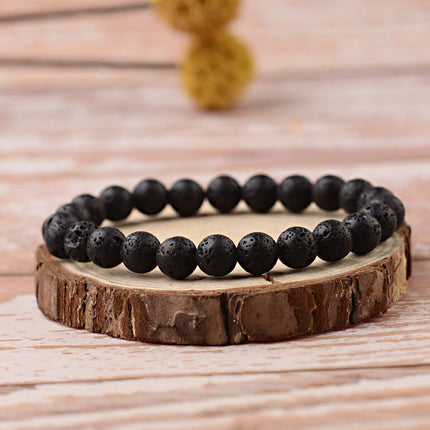2PCS Men Classic Lava Rock Tiger Eye Gem Stone Beaded Healing Bracelet