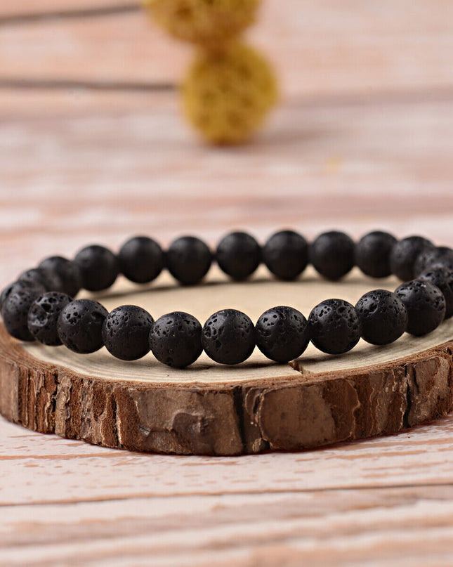 2PCS Men Classic Lava Rock Tiger Eye Gem Stone Beaded Healing Bracelet
