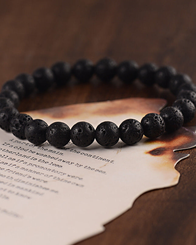2PCS Men Classic Lava Rock Tiger Eye Gem Stone Beaded Healing Bracelet