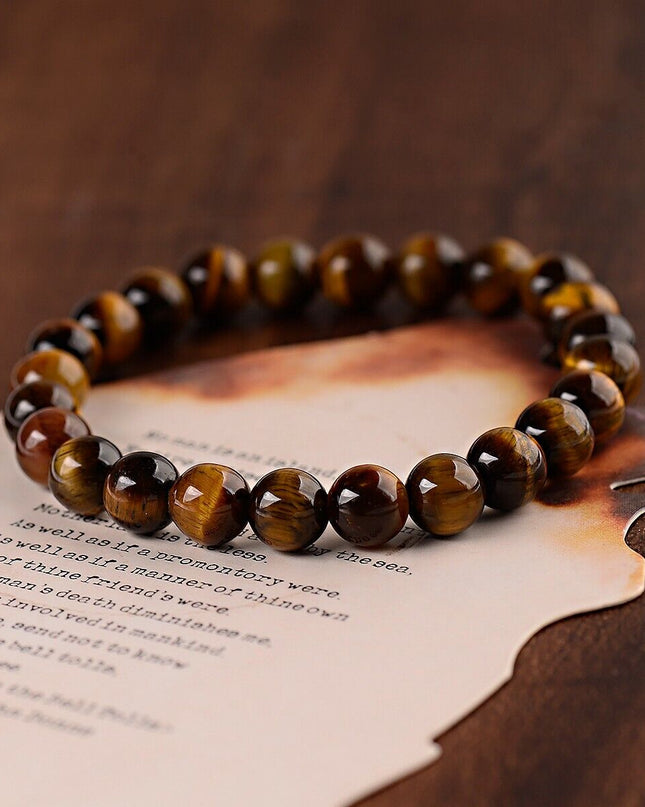 2PCS Men Classic Lava Rock Tiger Eye Gem Stone Beaded Healing Bracelet