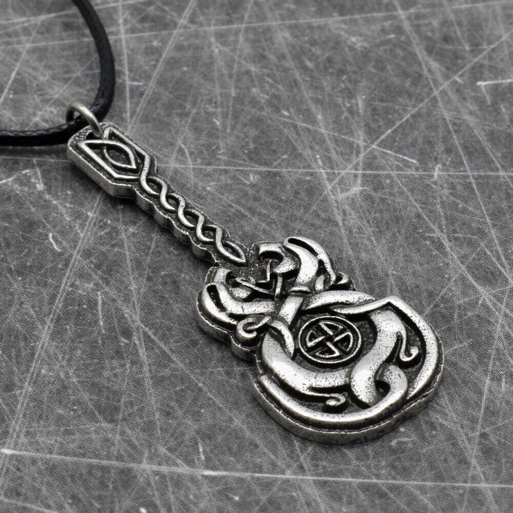 Irish Celtic Vinework Guitar Pendant Necklace Antique Silver Unisex Jewelry