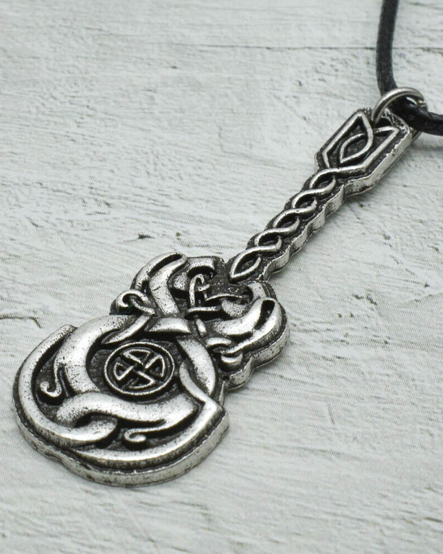 Irish Celtic Vinework Guitar Pendant Necklace Antique Silver Unisex Jewelry