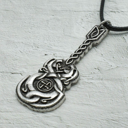 Irish Celtic Vinework Guitar Pendant Necklace Antique Silver Unisex Jewelry