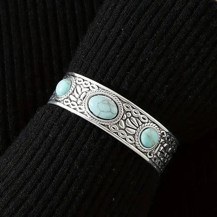Boho 925 Sterling Silver Vintage Turquoise Tibetan Tibet Bracelet Bangle Cuff