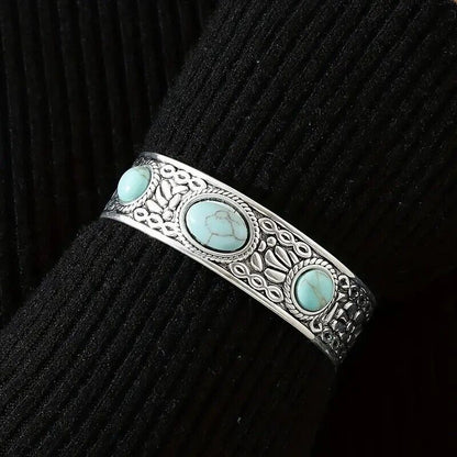 Boho 925 Sterling Silver Vintage Turquoise Tibetan Tibet Bracelet Bangle Cuff